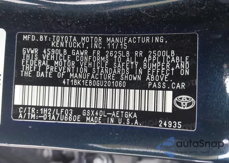 2016 Toyota Avalon Xle Premium from USA, damaged, VIN 4T1BK1EB0GU201060